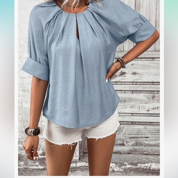 Gitees, Raglan Sleeve,Keyhole Neckline Pleated Detail,YachtWear,Timeless Blouse - Picture 8 of 16